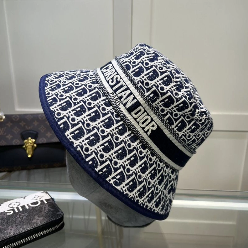 Christian Dior Bucket Hat D-Oblique Motif Canvas Navy Blue Trendy 6370