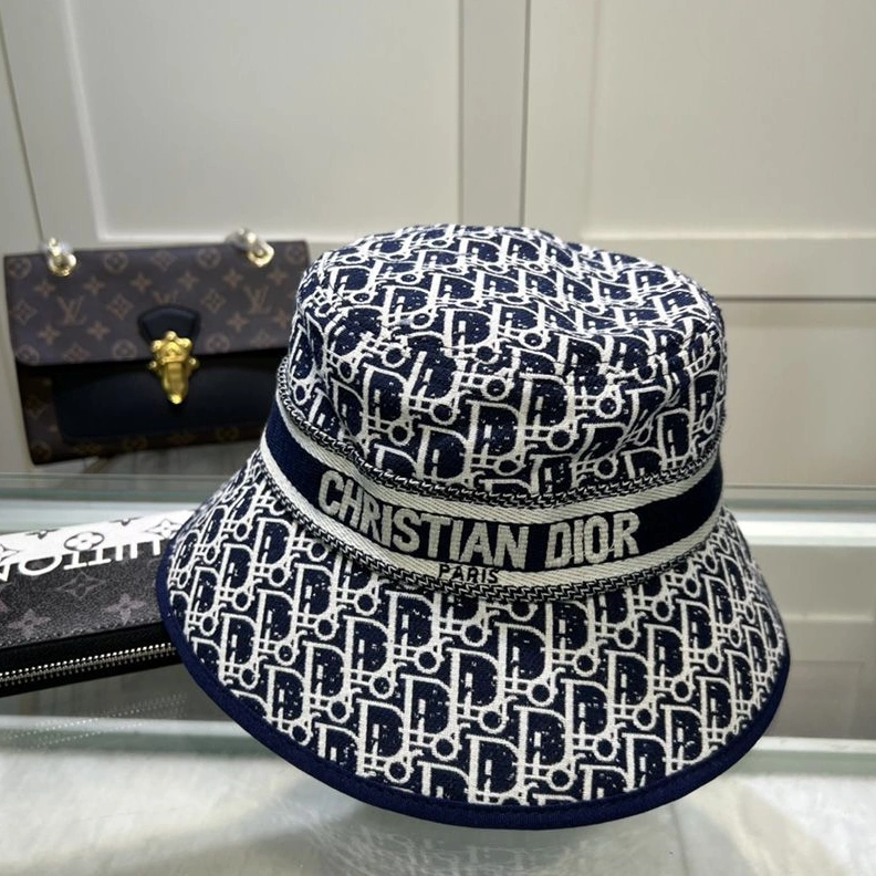 Christian Dior Bucket Hat D-Oblique Motif Canvas Navy Blue Trendy 6370