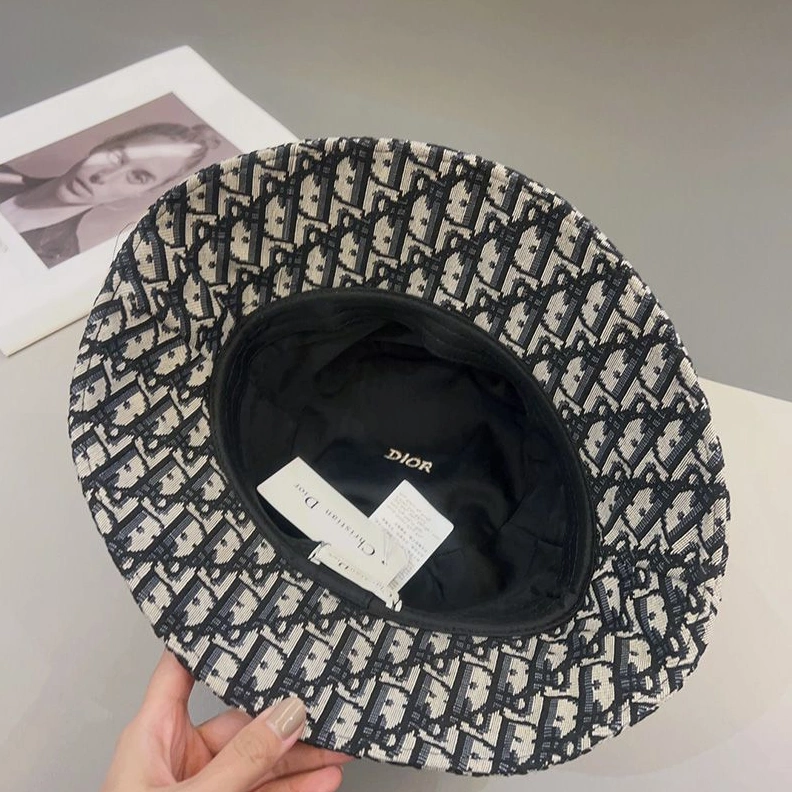 Christian Dior Bucket Hat D-Oblique Motif Cotton Black GoodFit 9037