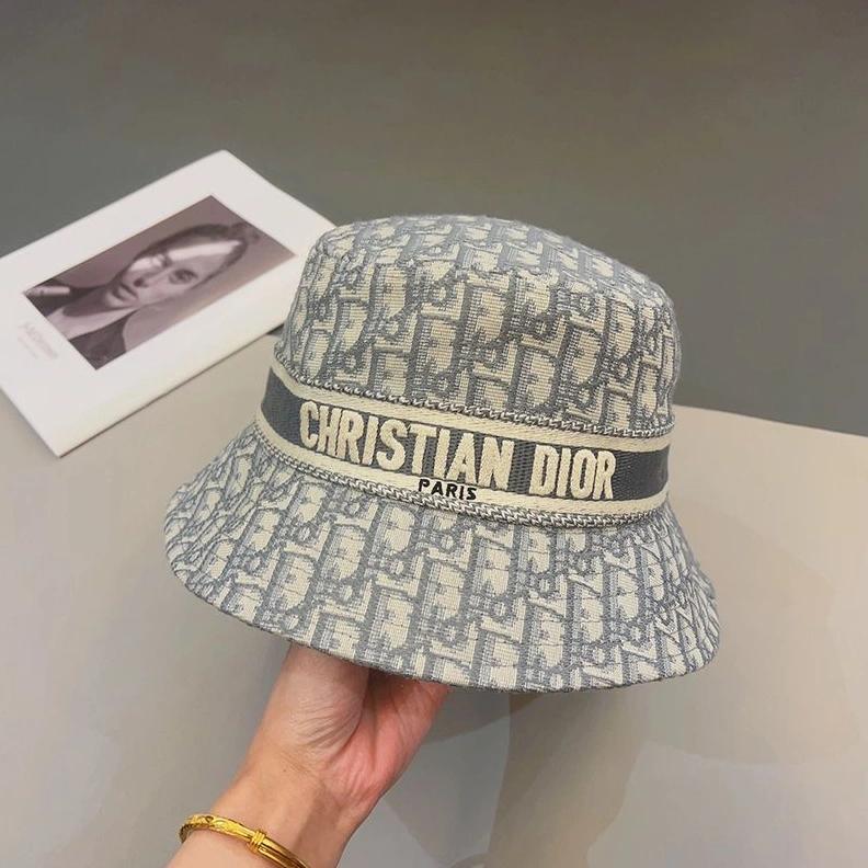 Christian Dior Bucket Hat D-Oblique Motif Cotton Grey DailyWear 5394