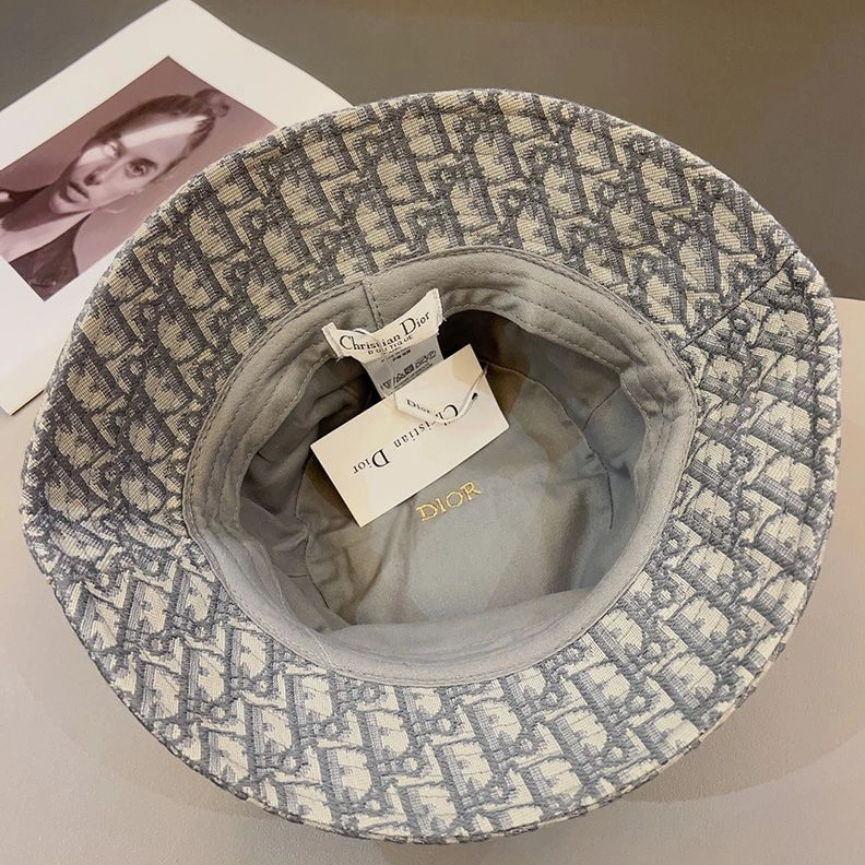 Christian Dior Bucket Hat D-Oblique Motif Cotton Grey DailyWear 5394