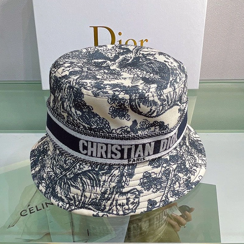Christian Dior Bucket Hat Toile de Jouy Motif Cotton Black DailyWear 1761