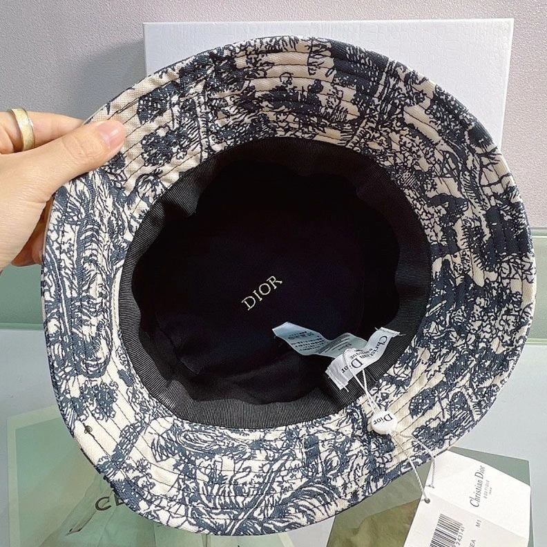 Christian Dior Bucket Hat Toile de Jouy Motif Cotton Black DailyWear 1761