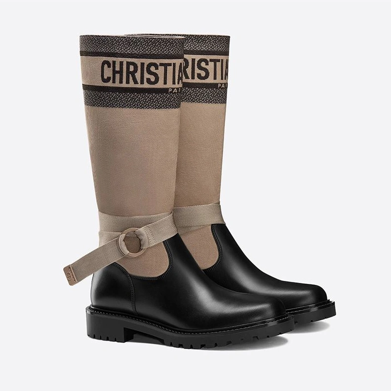 Christian Dior D-Major Boots Women Technical Fabric and Calfskin Beige HighQuality 6002