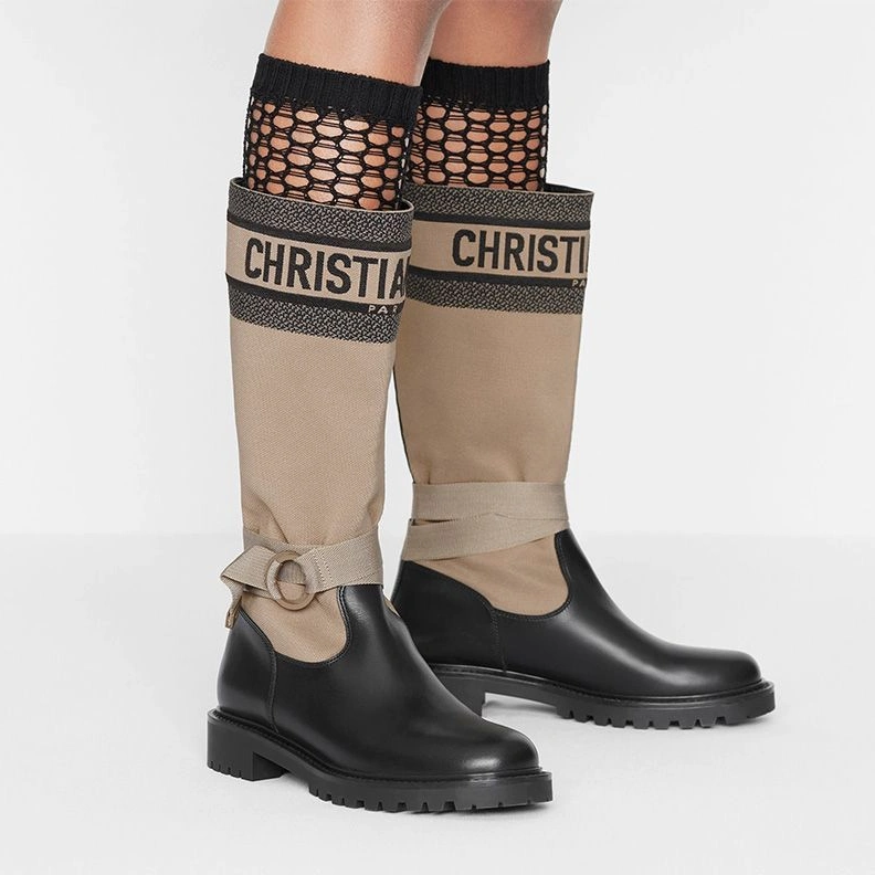 Christian Dior D-Major Boots Women Technical Fabric and Calfskin Beige HighQuality 6002