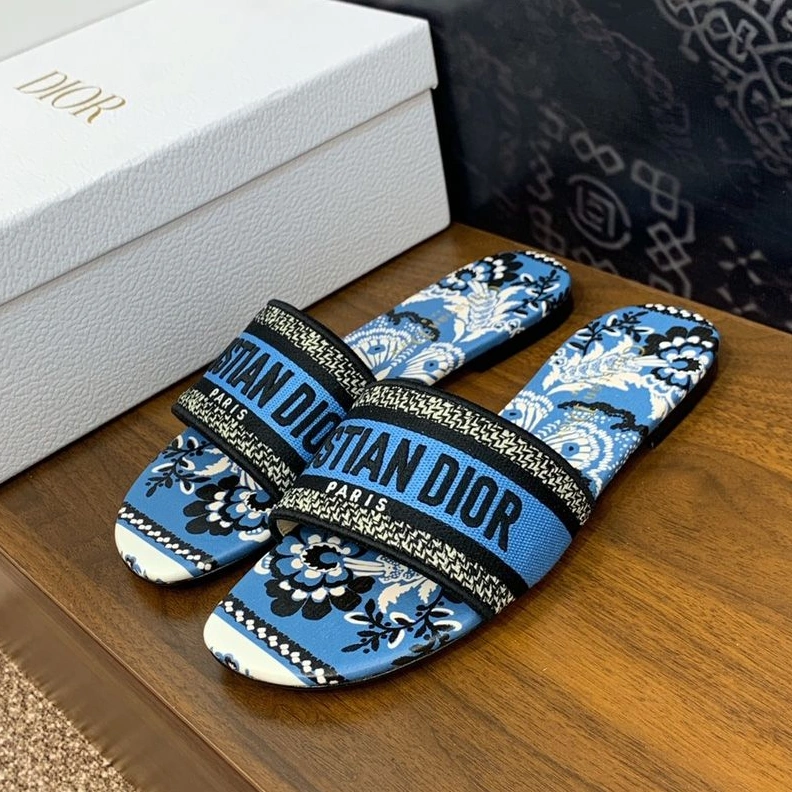 Christian Dior Dway Slides Women Butterfly Bandana Motif Canvas Blue EasyMatch 1990