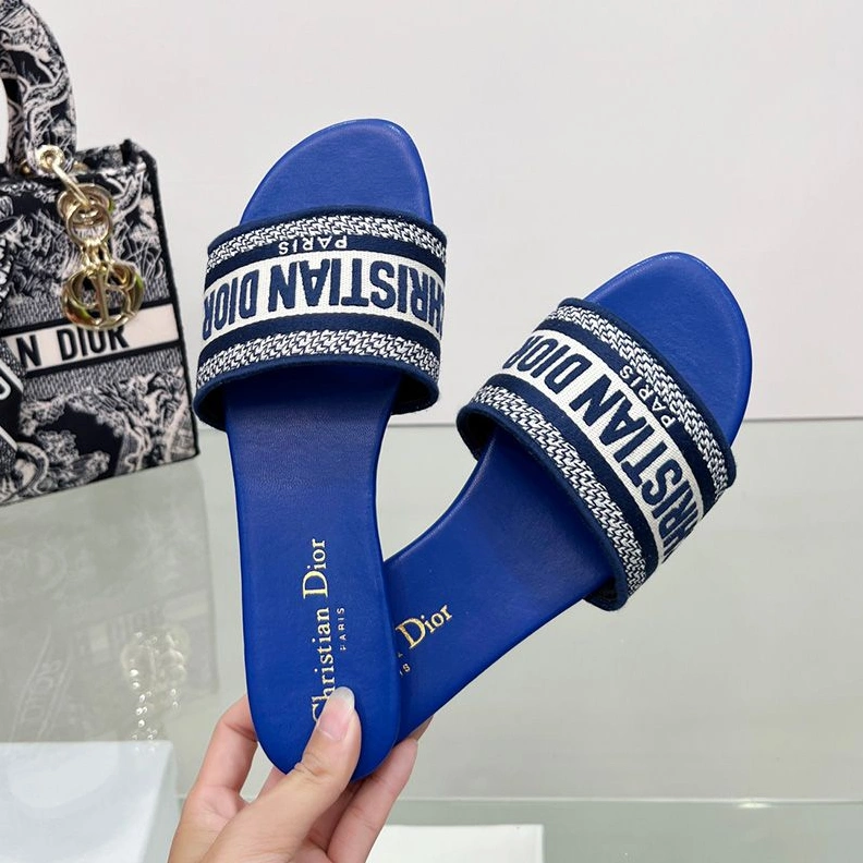 Christian Dior Dway Slides Women Canvas Bright Blue WellDesigned 463