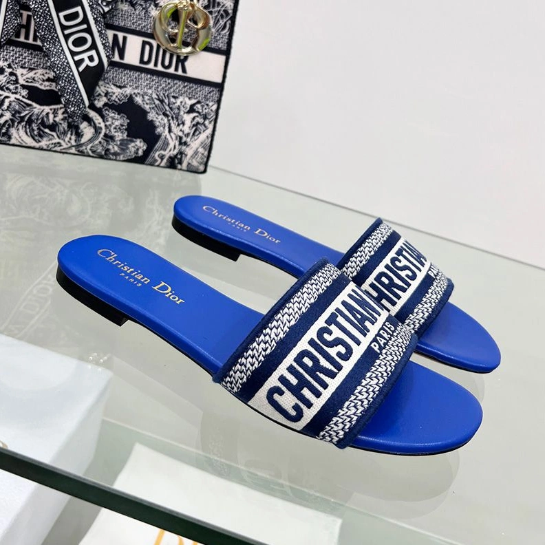 Christian Dior Dway Slides Women Canvas Bright Blue WellDesigned 463