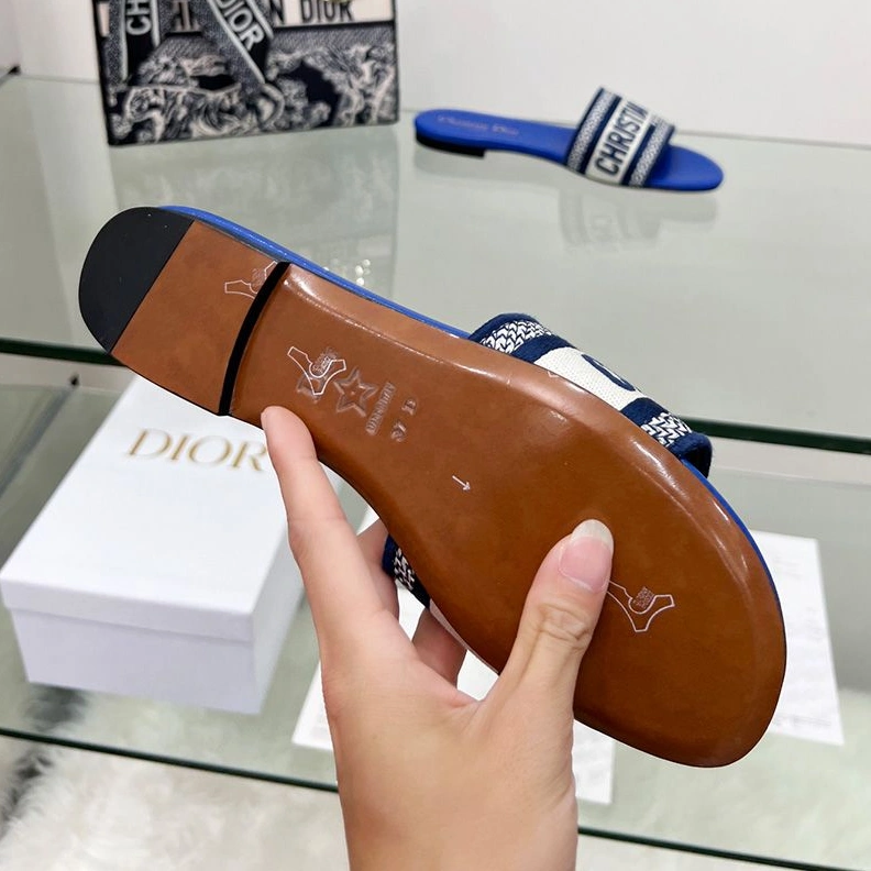 Christian Dior Dway Slides Women Canvas Bright Blue WellDesigned 463