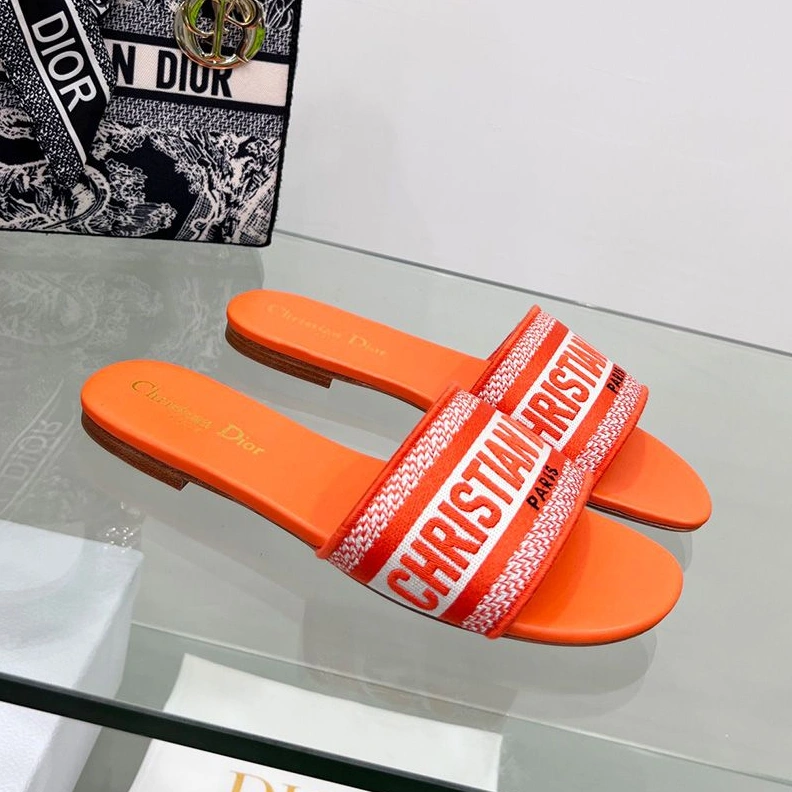 Christian Dior Dway Slides Women Canvas Orange AllSeason 6044