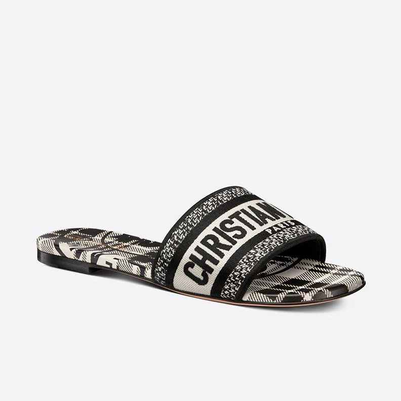 Christian Dior Dway Slides Women Jute Check'n'Dior Motif Canvas White Affordable 7064