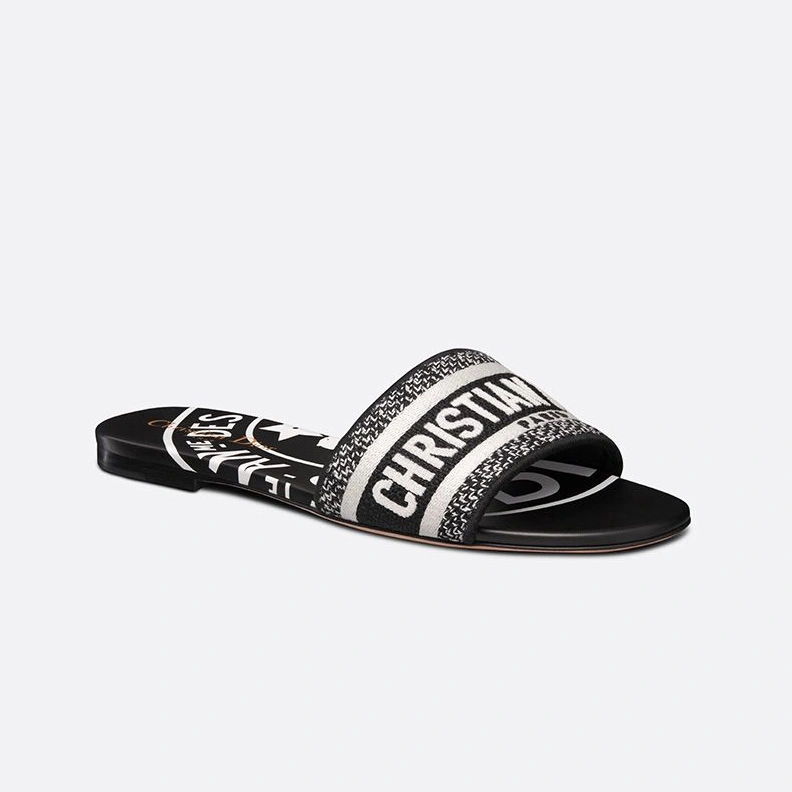 Christian Dior Dway Slides Women Jute Motif Canvas Black NewStyle 901