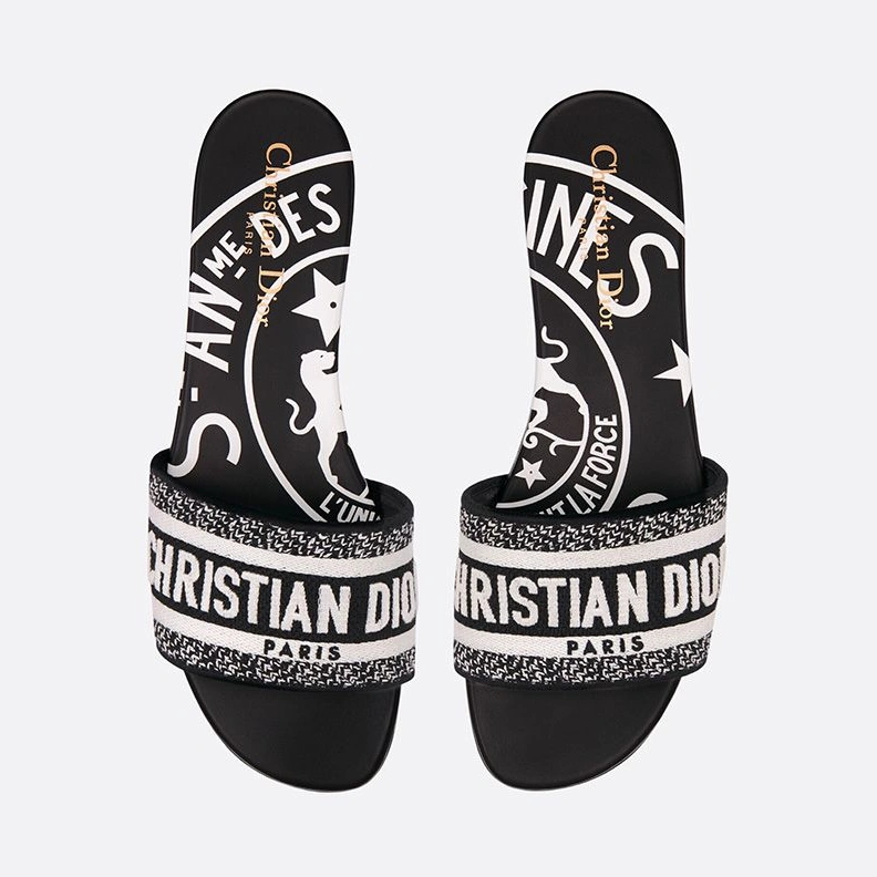 Christian Dior Dway Slides Women Jute Motif Canvas Black NewStyle 901