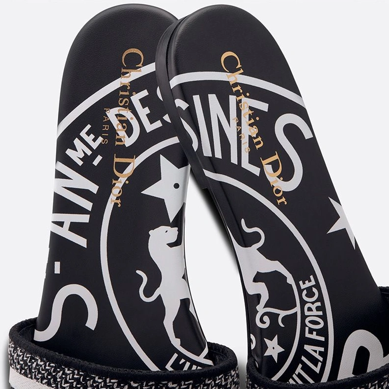 Christian Dior Dway Slides Women Jute Motif Canvas Black NewStyle 901