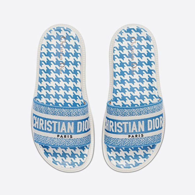Christian Dior Dway Slides Women Micro Houndstooth Motif Cotton Blue AllSeason 6483