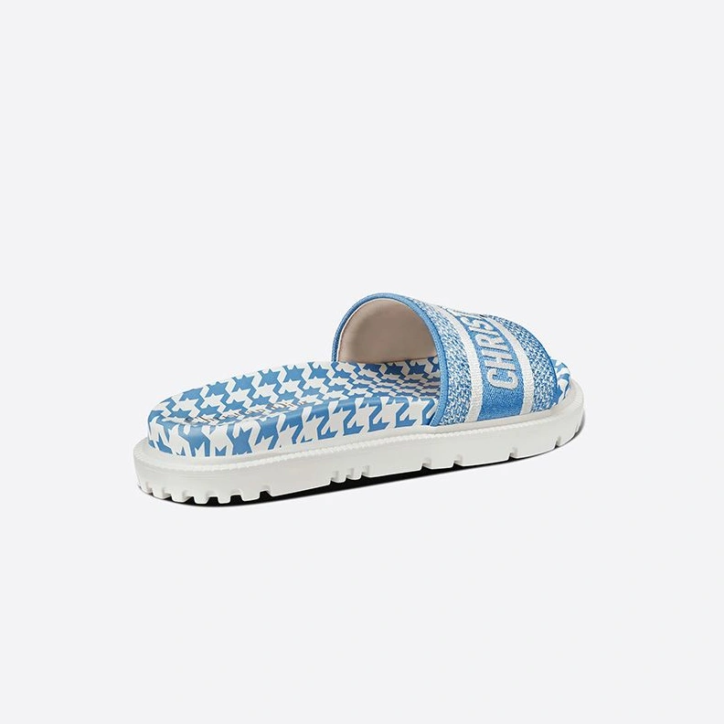 Christian Dior Dway Slides Women Micro Houndstooth Motif Cotton Blue AllSeason 6483