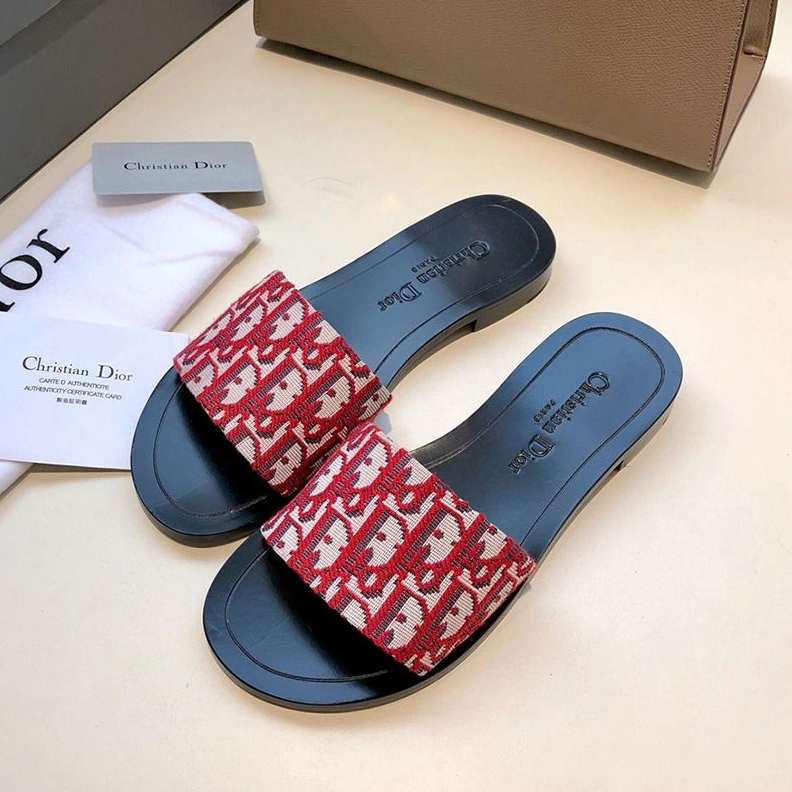 Christian Dior Dway Slides Women Oblique Motif Canvas Red StreetReady 8002