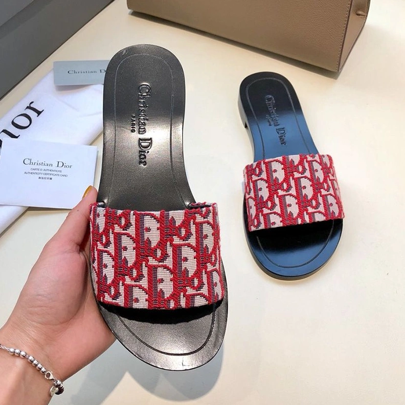 Christian Dior Dway Slides Women Oblique Motif Canvas Red StreetReady 8002
