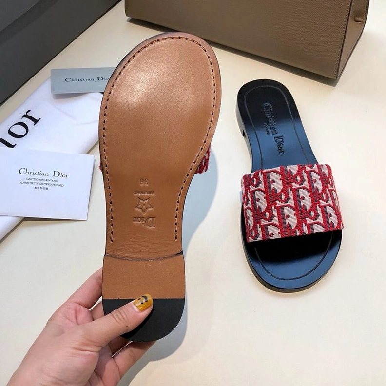 Christian Dior Dway Slides Women Oblique Motif Canvas Red StreetReady 8002