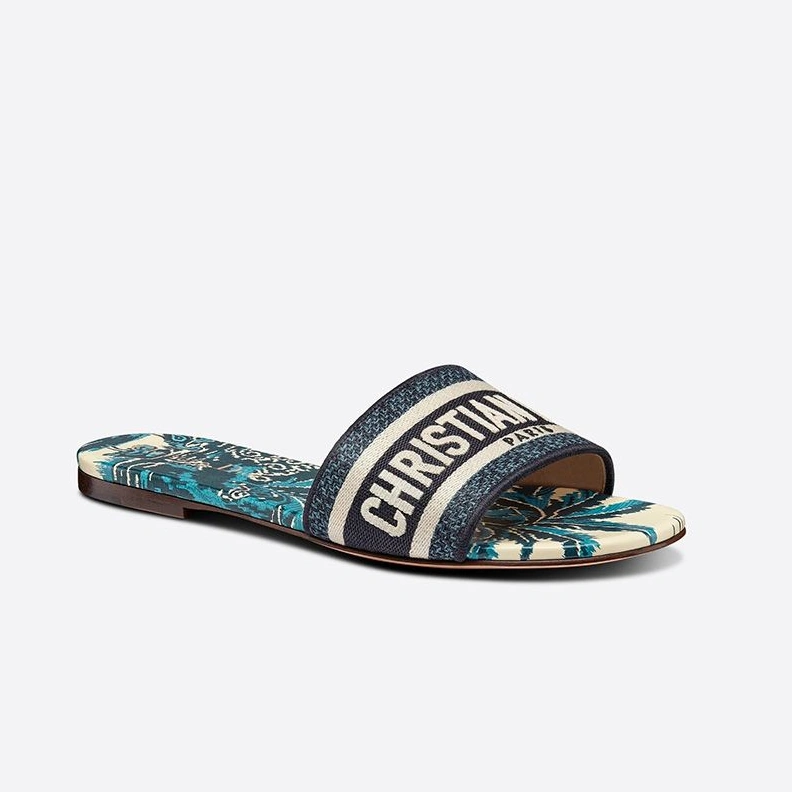 Christian Dior Dway Slides Women Palms Motif Canvas Blue HighQuality 8934