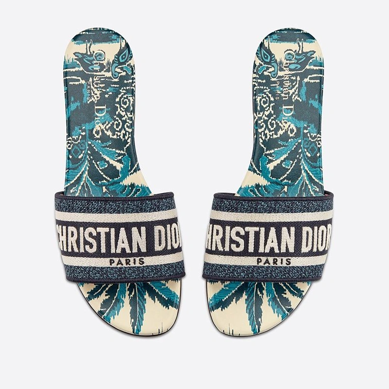 Christian Dior Dway Slides Women Palms Motif Canvas Blue HighQuality 8934
