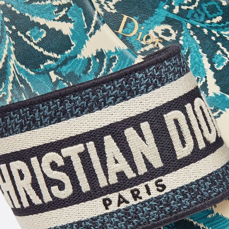 Christian Dior Dway Slides Women Palms Motif Canvas Blue HighQuality 8934
