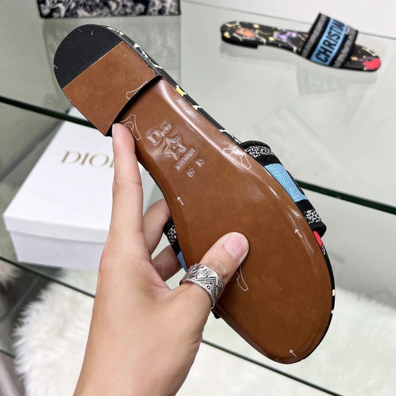 Christian Dior Dway Slides Women Pixel Zodiac Motif Canvas Black NewStyle 6241