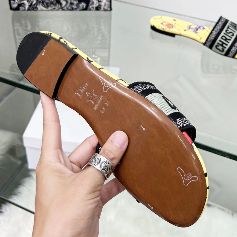 Christian Dior Dway Slides Women Pixel Zodiac Motif Canvas Yellow EasyMatch 7456