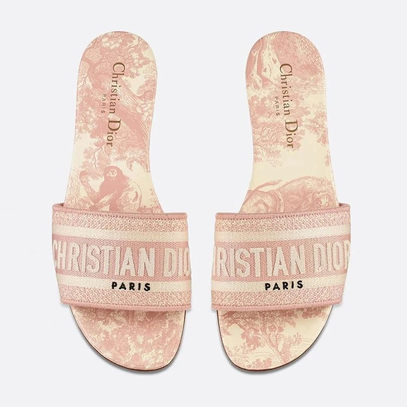 Christian Dior Dway Slides Women Toile De Jouy Motif Canvas Cherry HighQuality 8795