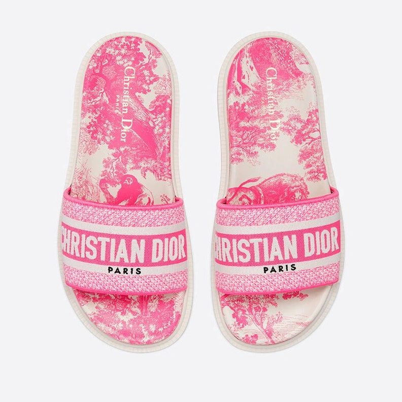 Christian Dior Dway Slides Women Toile De Jouy Motif Cotton Pink AllSeason 3160