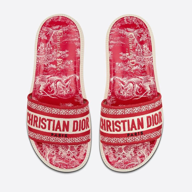 Christian Dior Dway Slides Women Toile De Jouy Motif Cotton Red SportInspired 4062