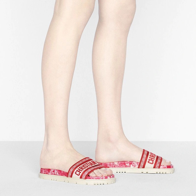 Christian Dior Dway Slides Women Toile De Jouy Motif Cotton Red SportInspired 4062
