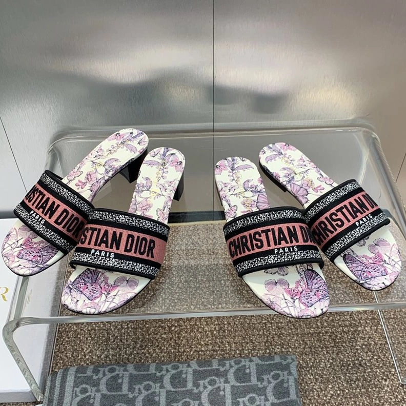 Christian Dior Dway Slides Women Toile de Jouy Mexico Motif Canvas White Pink DailyWear 7227