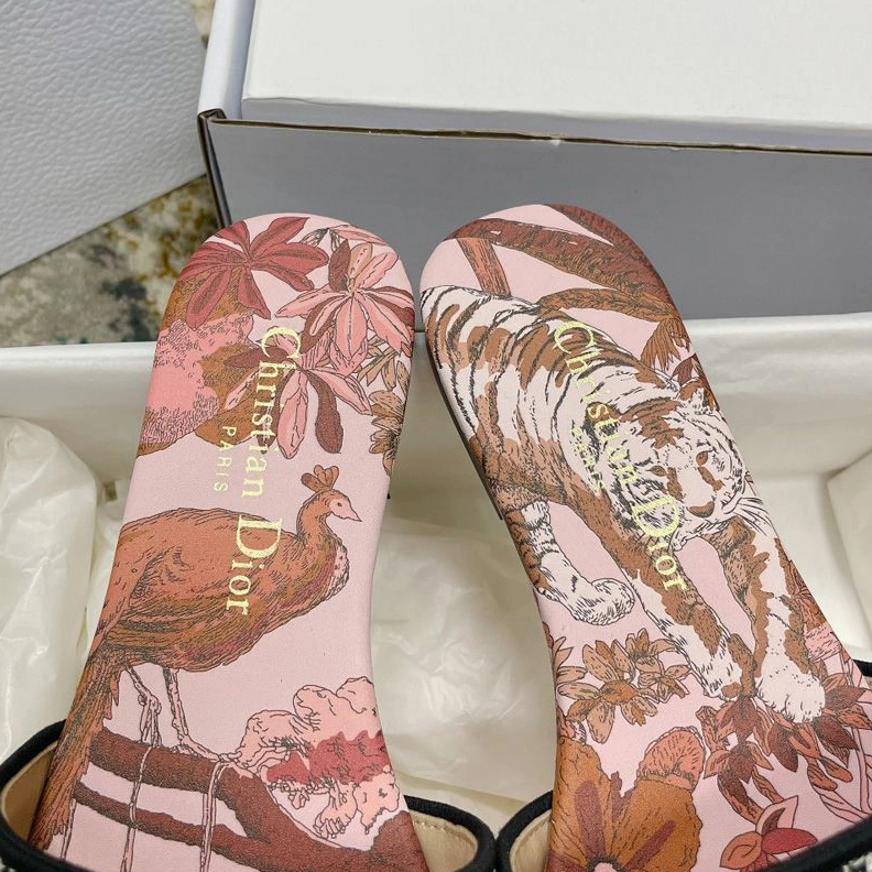 Christian Dior Dway Slides Women Toile de Jouy Voyage Motif Canvas Pink Fashionable 7729