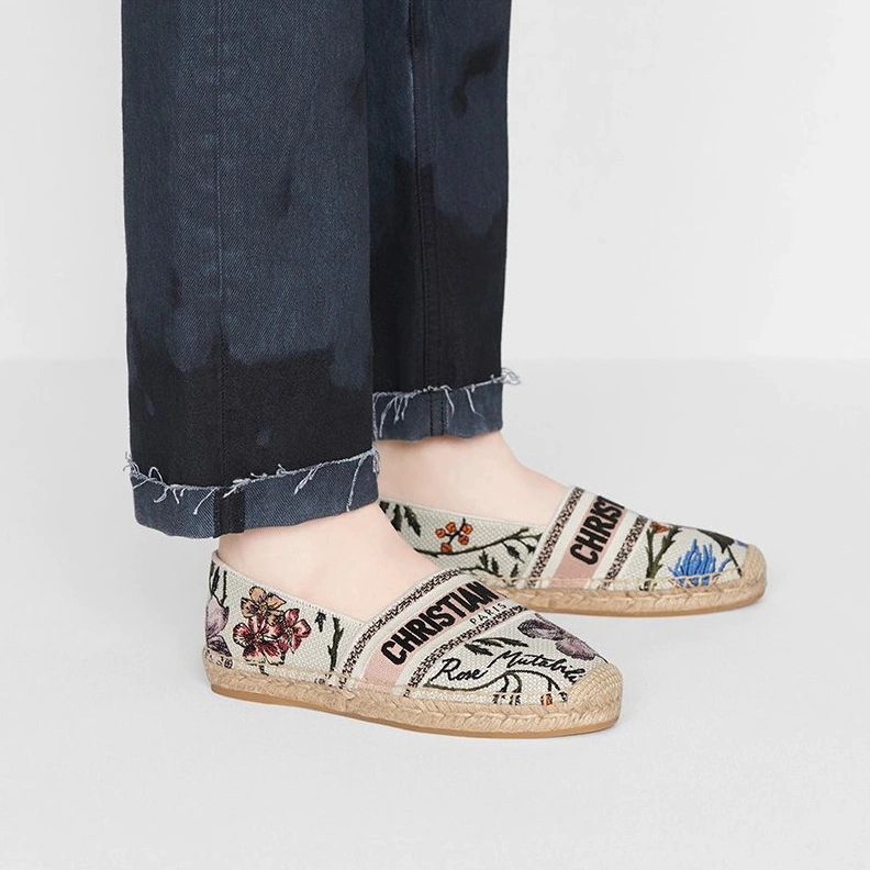 Christian Dior Granville Espadrilles Women Rosa Mutabilis Motif Canvas White SportInspired 9504