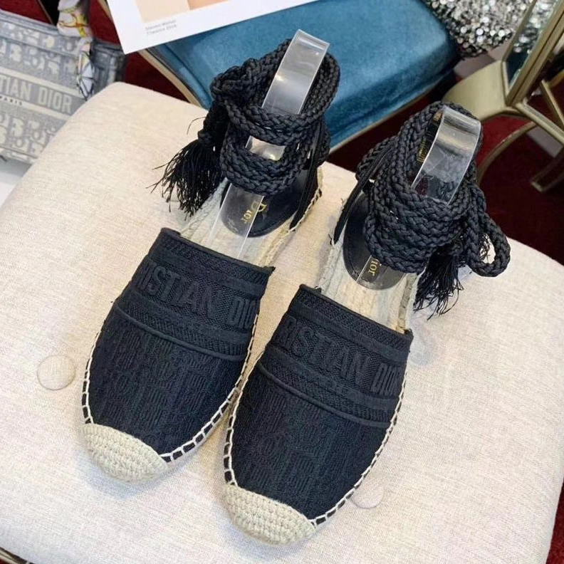 Christian Dior Granville Espadrilles with Laces Women Oblique Motif Cotton Black SmartChoice 6170
