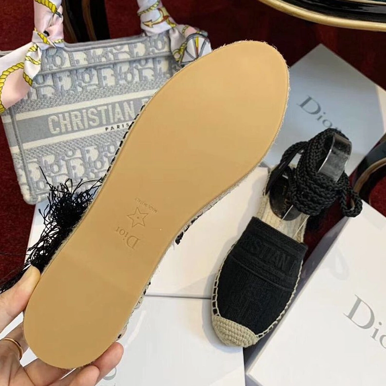 Christian Dior Granville Espadrilles with Laces Women Oblique Motif Cotton Black SmartChoice 6170