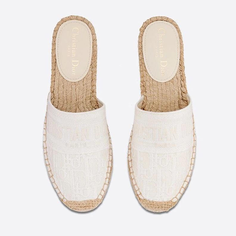 Christian Dior Granville Mules Women Oblique Motif Cotton White DailyWear 7362