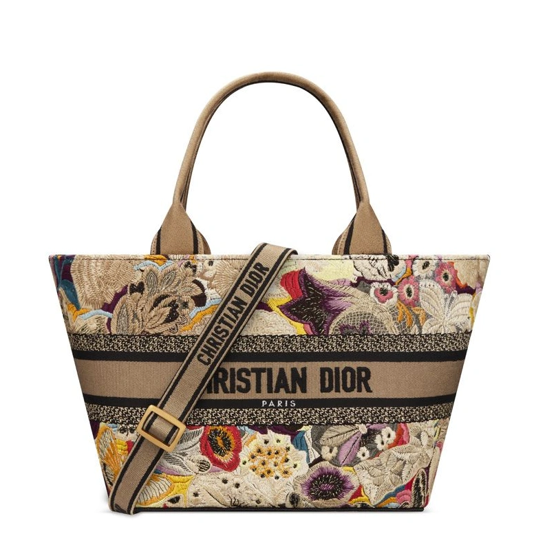 Christian Dior Hat Basket Bag In Brocart Butterfly Motif Canvas Multicolor StreetReady 4835