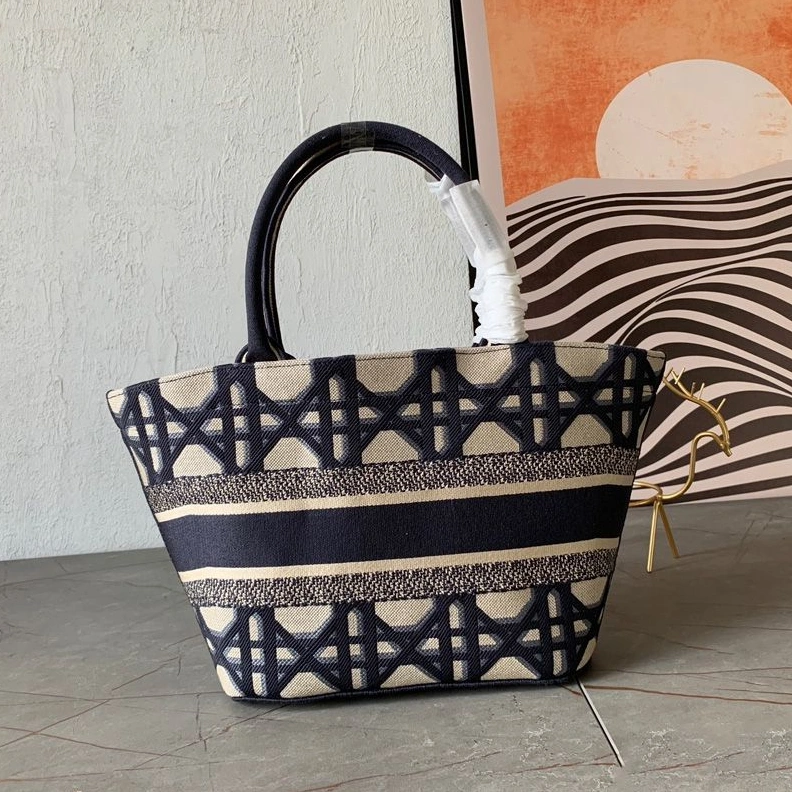 Christian Dior Hat Basket Bag In Macrocannage Motif Canvas Blue TopPick 1951