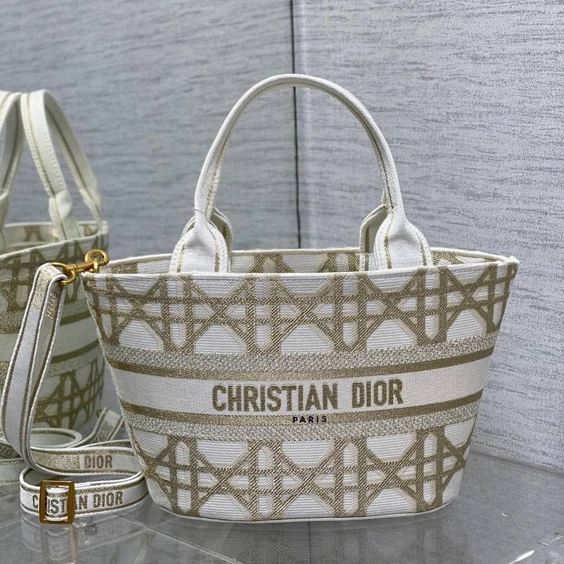 Christian Dior Hat Basket Bag In Macrocannage Motif Canvas Gold ModernLook 781