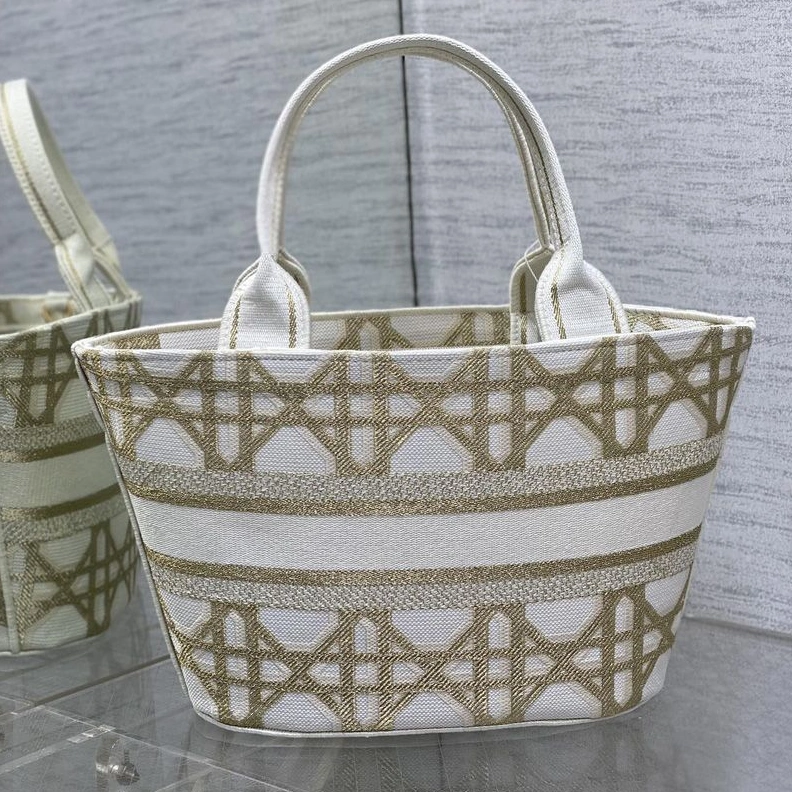 Christian Dior Hat Basket Bag In Macrocannage Motif Canvas Gold ModernLook 781