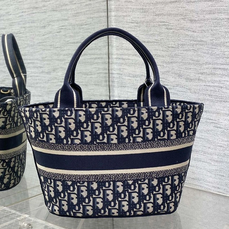 Christian Dior Hat Basket Bag In Oblique Motif Canvas Blue BestValue 4469