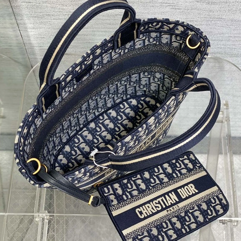 Christian Dior Hat Basket Bag In Oblique Motif Canvas Blue BestValue 4469