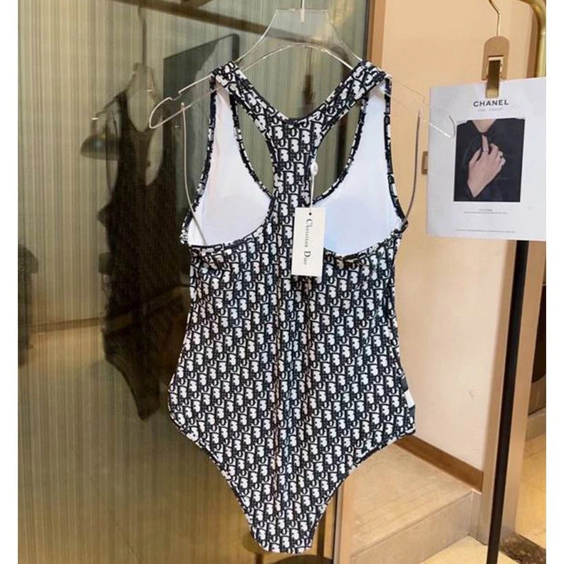 Christian Dior Racerback Swimsuit Women Oblique Motif Lycra Grey NewStyle 3891