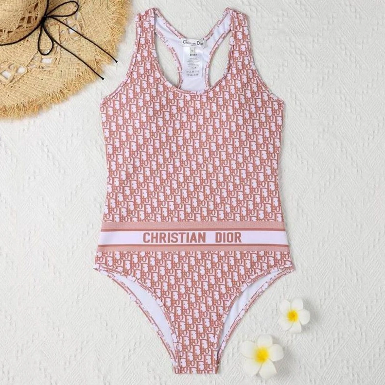 Christian Dior Racerback Swimsuit Women Oblique Motif Lycra Pink Trendy 2935