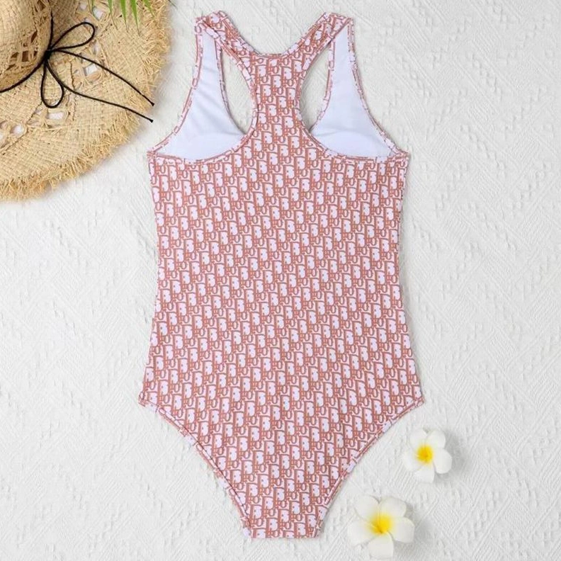 Christian Dior Racerback Swimsuit Women Oblique Motif Lycra Pink Trendy 2935