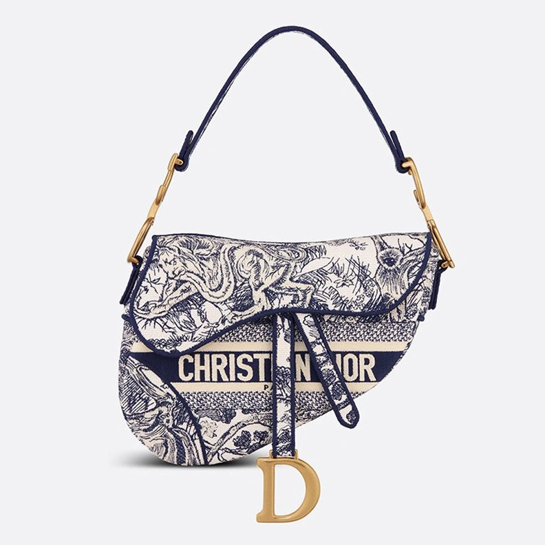 Christian Dior Saddle Bag In Toile de Jouy Motif Canvas Blue SmartChoice 1778