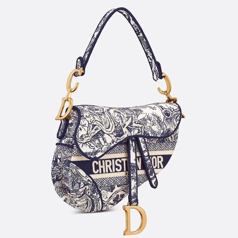Christian Dior Saddle Bag In Toile de Jouy Motif Canvas Blue SmartChoice 1778