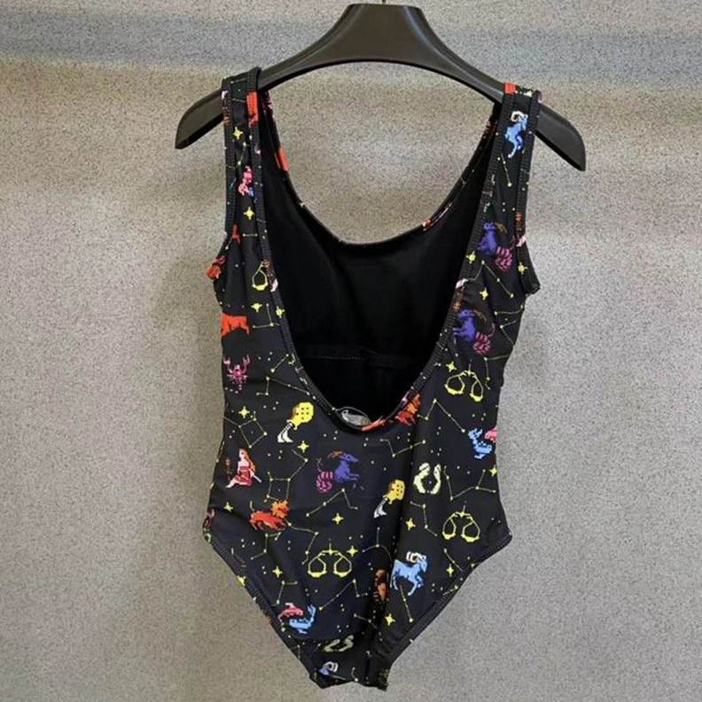 Christian Dior Swimsuit Women Pixel Zodiac Motif Lycra Black Comfortable 4158